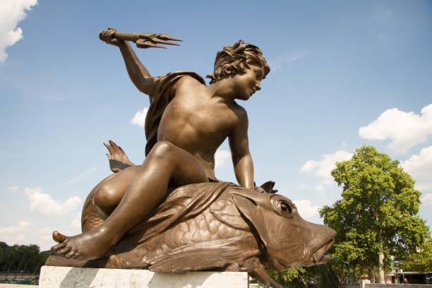 Closeup of architectural elements and statues on Alexander the Third Bridge in Paris Paris, France - July 06, 2018: Closeup of architectural elements and statues on Alexander the Third Bridge in Paris supersonic airplane editorial airplane air vehicle stock pictures, royalty-free photos & images