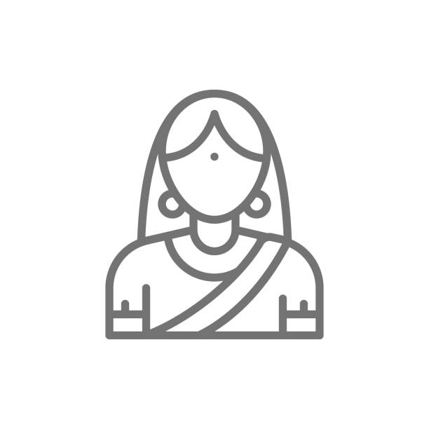 ilustrações de stock, clip art, desenhos animados e ícones de indian woman in traditional national dress, bride line icon. - buddha ancient asia asian culture