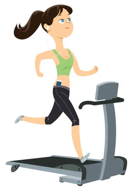 Vector illustration of Running machine in the gym, young female