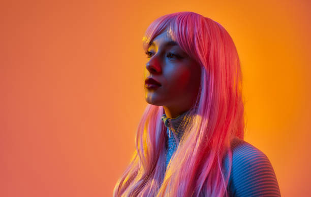istock Dreamy futuristic female in wig 1157459584