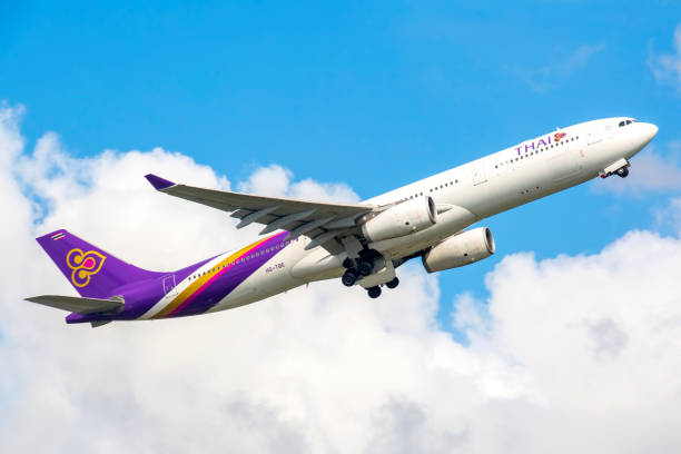 타이어 에어 버스 a330 - thai airways 뉴스 사진 이미지