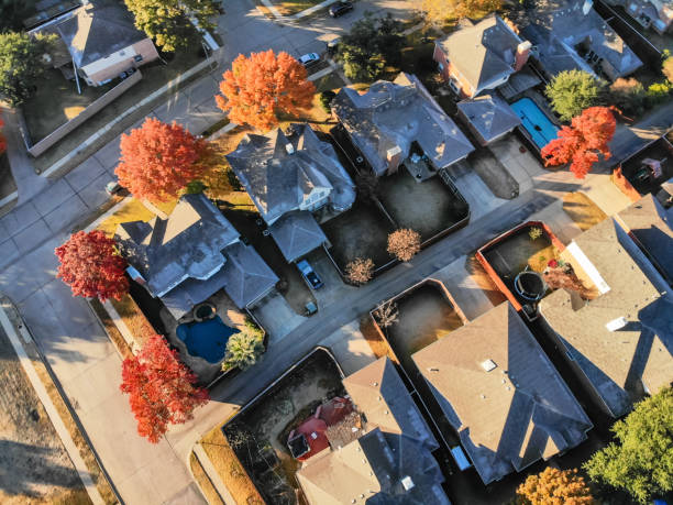 istock Aerial view typical house with light snow covered roof in cold fall morning 1157459859