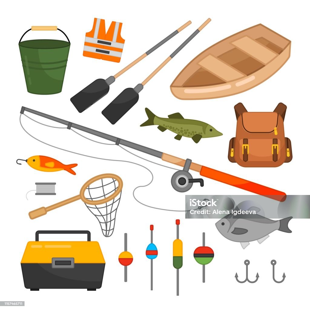 Vector Set Of Equipment For Fishing Stock Illustration - Download