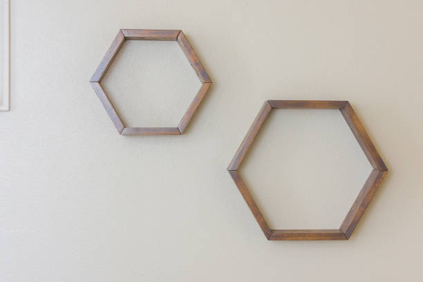 istock Hexagon floating wooden shelves 1157466404