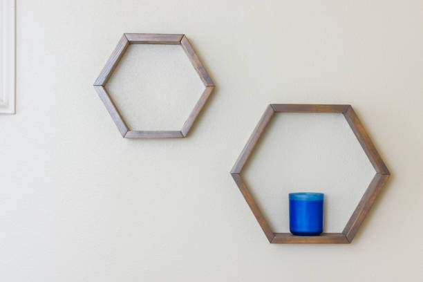 istock Hexagon floating wooden shelves 1157466449