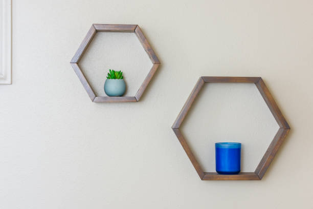 istock Hexagon floating wooden shelves 1157466468