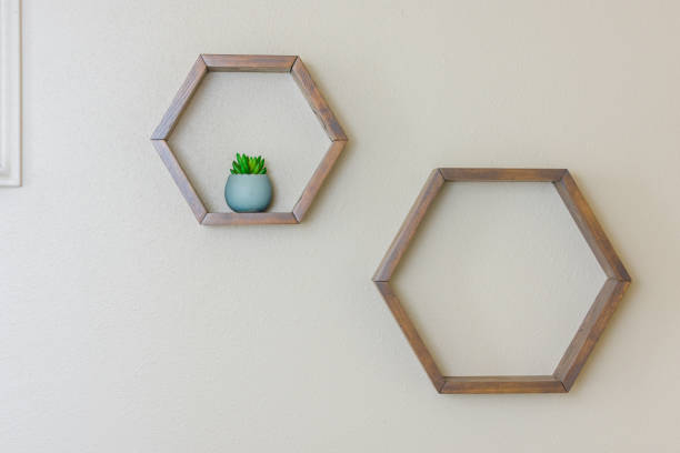 istock Hexagon floating wooden shelves 1157467768
