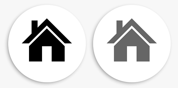 House Black and White Round Icon. This 100% royalty free vector illustration is featuring a round button with a drop shadow and the main icon is depicted in black and in grey for a roll-over effect.
