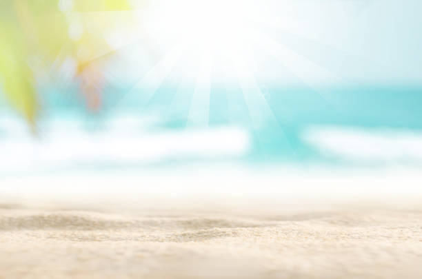 istock Blur beautiful nature green palm leaf on tropical beach with bokeh sun light wave abstract background. Copy space of summer vacation and business travel concept. Vintage tone filter effect color style 1157476355
