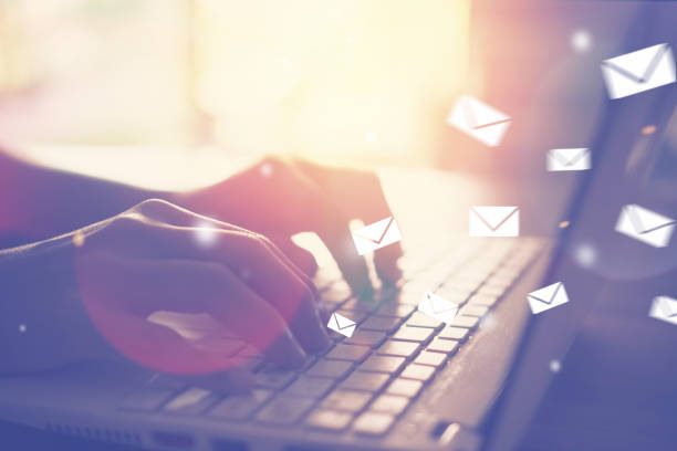 istock Business economic technology and working connect concept. Close up woman hand using notebook double exposure email fly draw graphic colorful bokeh background. Vintage tone filter effect color style. 1157478171