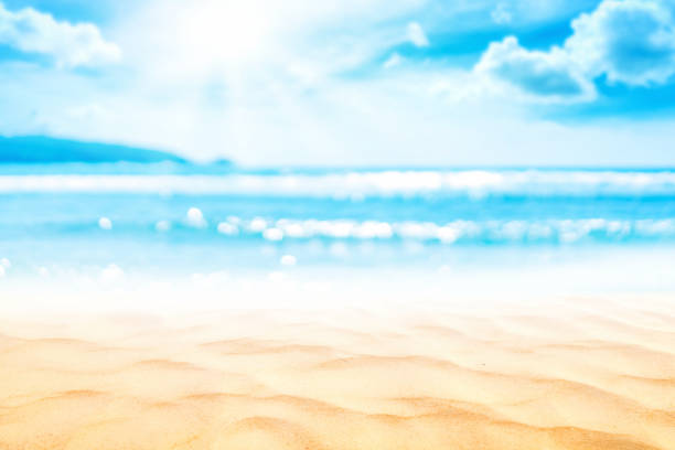 istock Copy space blur tropical beach with bokeh sun light wave on blue sky and white cloud abstract background. Summer vacation outdoor and travel holiday adventure concept.Vintage tone filter effect color. 1157480141