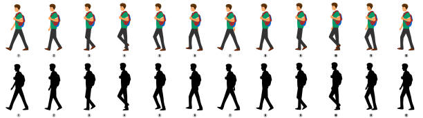 Student Walk cycle animation sprite sheet Student Walk cycle animation Sequence sprite sheet, loop animation. walking animation stock illustrations