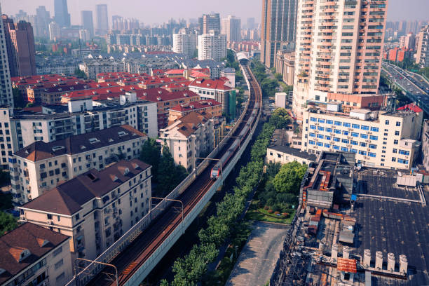 istock Subway driving on elevated road in Shanghai 1157483437