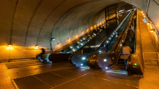 Time-lapse: Traveller Pedestrian crowded at escalator in Subway Metro station in Washington DC USA