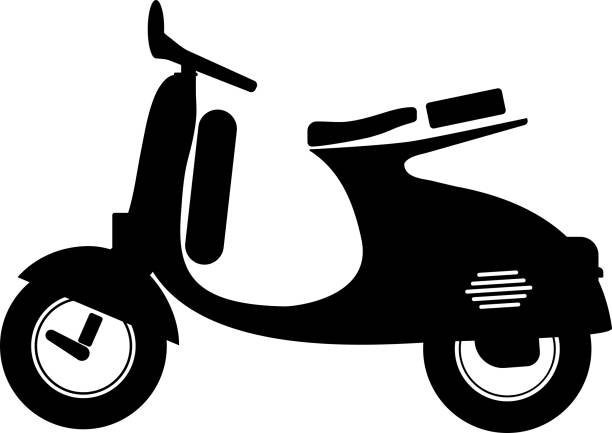 ilustrações de stock, clip art, desenhos animados e ícones de vintage vespa scooter black icon vector on white background, vespa icons for transportation and vintage motorbike - vespa scooter