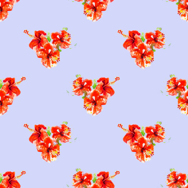 istock Seamless pattern from red hibiscus flowers. Watercolor painting. 1157495349