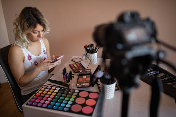 istock Beautiful young woman vlogging about cosmetics 1157497419