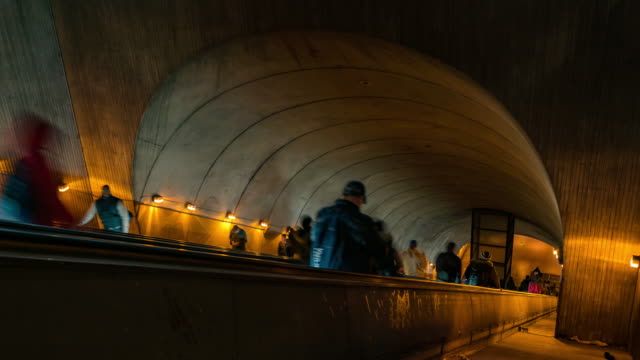 Time-lapse: Traveller Pedestrian crowded at escalator in Subway Metro station in Washington DC USA