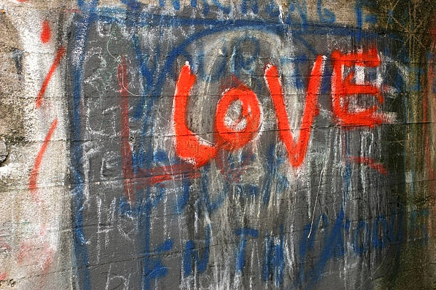 istock Grungy wall covered in graffiti word love prominent 115750331