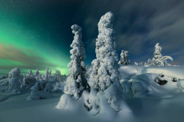 Beautiful Northern Lights scenery, Arctic Circle, extremely cold winter environment