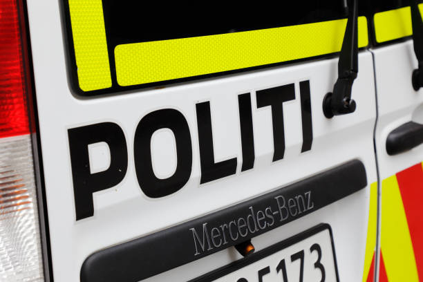 Oslo, Norway, June 20, 2019: Rear view of a Norwegian Mercedes-Benz police car.