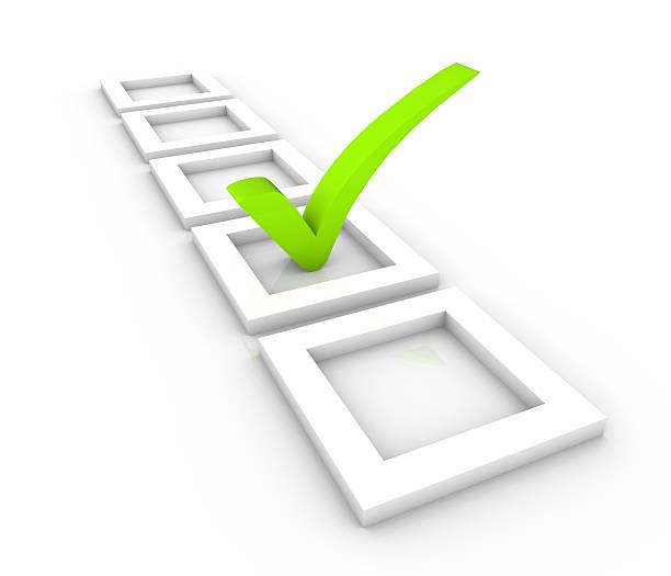 istock Green check mark centered in one white square of five 115751568