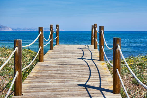 istock Wooden Footbridge Accessing Sa Canova Beach Blue Waters Majorca Spain 1157521600