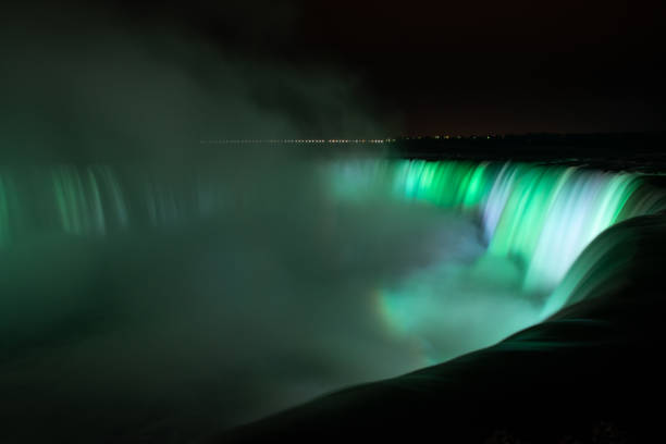 istock Niagara Falls illuminated in glowing green colours 1157524725