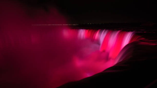 istock Niagara Falls illuminated in glowing red colours 1157524782