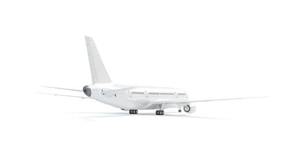 istock Blank white airplane mock up stand, backside view isolated, 1157525948