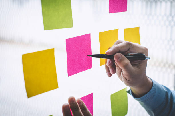 istock Cropped Image Of Man Writing On Adhesive Note Over Glass 1157526664