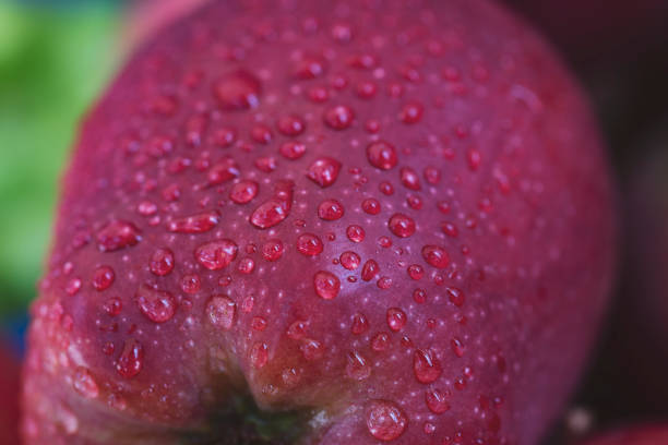 istock drops of water on a red apple background 1157531827