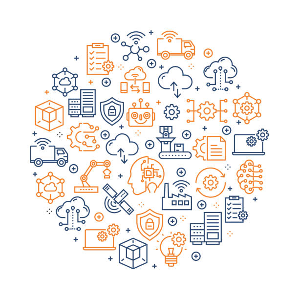 Industry 4.0 Pattern Design - Colorful Line Icons arranged in circle