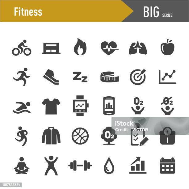 Fitness Icons Set Big Series Stock Illustration - Download Image Now - Icon, Healthy Lifestyle, Exercising