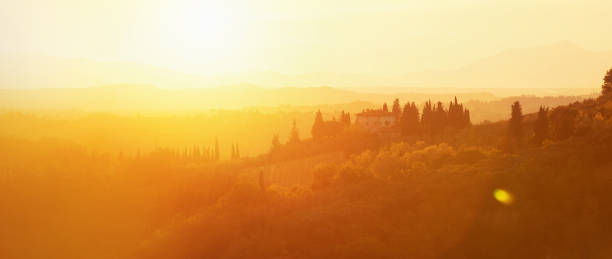 sunny landscape italy - clear sky italy tuscany image imagens e fotografias de stock