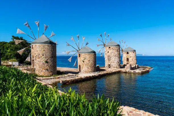 Photo of The famous historical stone windmills in island of Chios (Sakiz), Greece