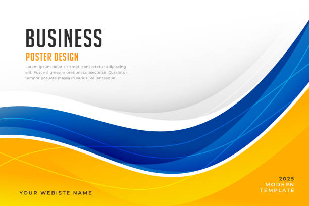 abstract bright blue and yellow wave business banner abstract bright blue and yellow wave business banner blue powerpoint template stock illustrations