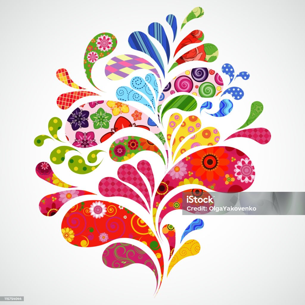 White background with multi colored floral splashes Splash of floral and ornamental drops background. Fun stock vector