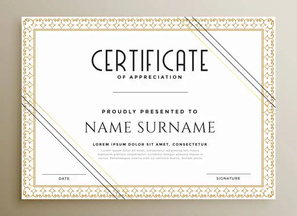 Vector illustration of elegant certificate template in gold theme