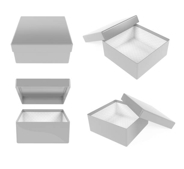 istock Gray gift box. Realistic carton mock up. Closed and empty set. 3d rendering illustration isolated 1157547305