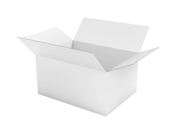 istock Open white corrugated carton box mock up. Big shipping packaging. 3d rendering illustration isolated 1157547332