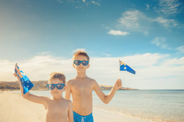 istock Kids with Australian flags on Australia day 1157552732