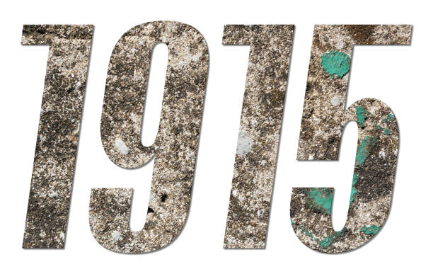 Year 1915 with old concrete wall on white background