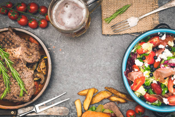 istock Roast beef and salad bowl. Top View 1157555060