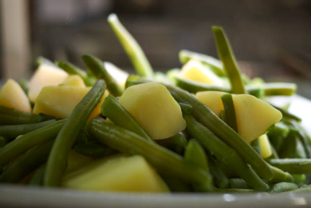 Boiled french beans and boiled potato