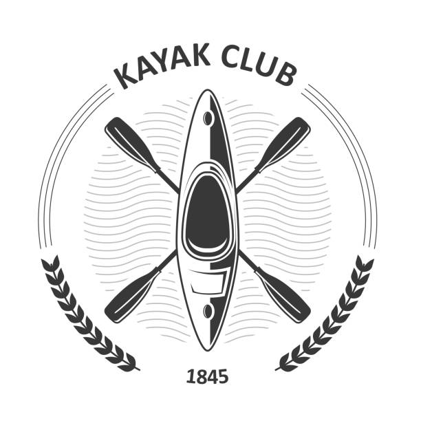 ilustrações de stock, clip art, desenhos animados e ícones de kayaking club emblems - canoe and two crossed paddles, kayak label - canoe canoeing paddling oar