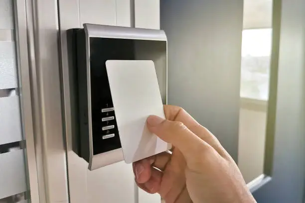 Photo of Hand using Key card;access control concept