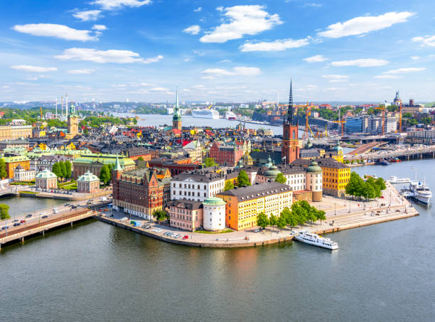 Aerial view of Stockholm old town (Gamla Stan) from City Hall top, Sweden Aerial view of Stockholm old town (Gamla Stan) from City Hall top, Sweden stockholm stock pictures, royalty-free photos & images
