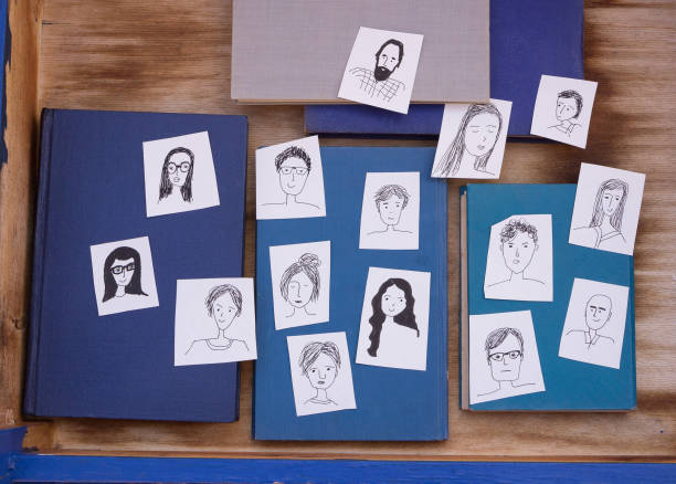 istock several books with hand-drawn portraits 1157584822