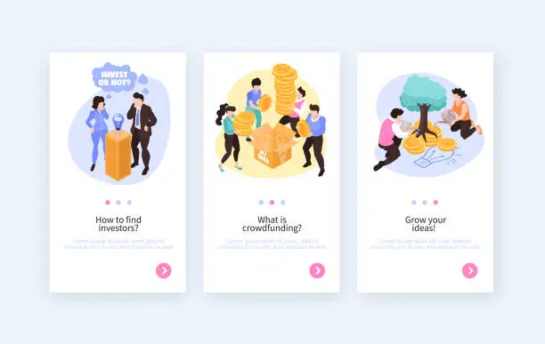 Vector illustration of Crowdfunding Isometric Vertical Banners